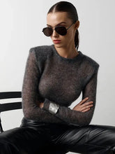 Solid Round Neck Thin Elegant Long Sleeve Bodycon Autumn Fashion Commuting Sweater